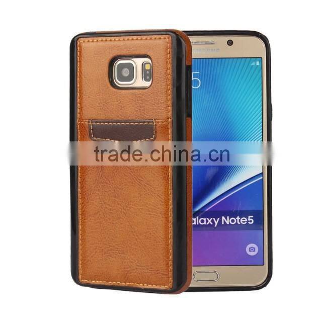 Crazy Horse pattern with card slots leather phone case and TPU 2 in 1 for Samsung note 5