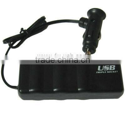 12V / 24V 3 Way Triple Sockets USB Car Cigarette Lighter Socket Splitter Charger