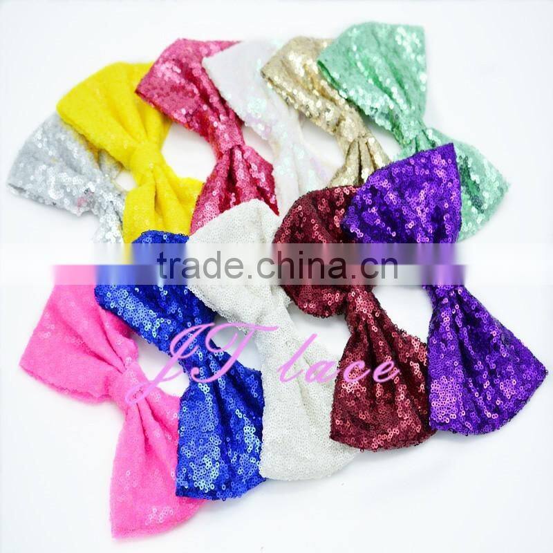 Wholesale shiny hair bow- sparkle bow- denim hair bow