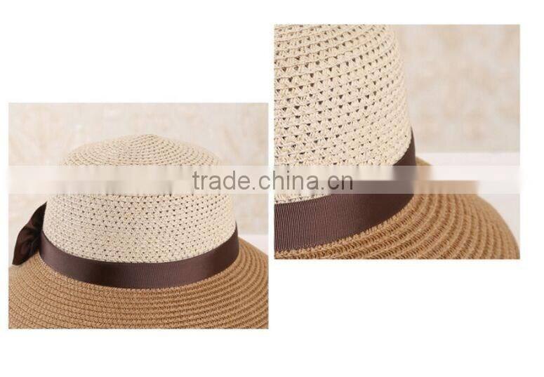 QXSH0029 Summer flower ribbon beach hat New patchwork straw hat Fedora Bucket
