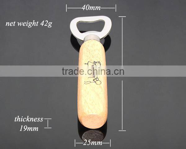 Best Promotion Classic Design Functional Custom Print Logo Wood Handle Stainless Steel Metal Wood Opener
