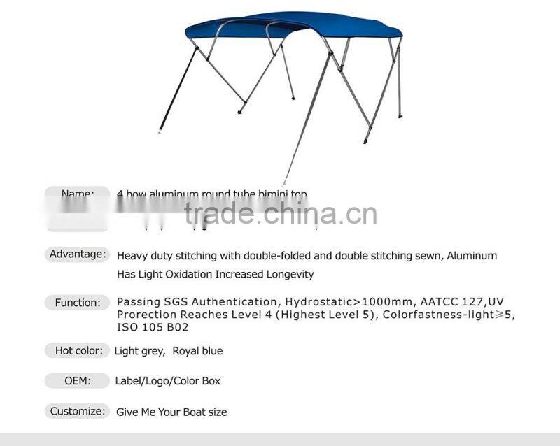 china suppliers anti-uv 100% solution dyed acrylic 4 bow bimini top