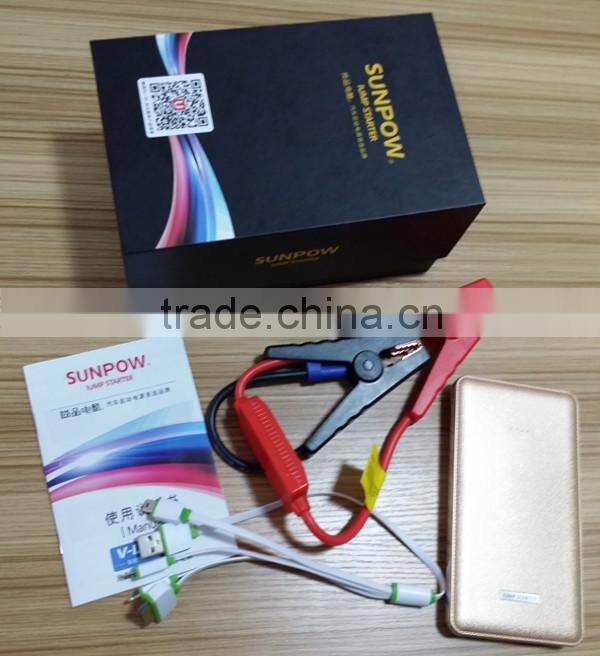 sunpow 12v 6000mah luxury gold color and ultrathin manufacturer of jumper car jump starter