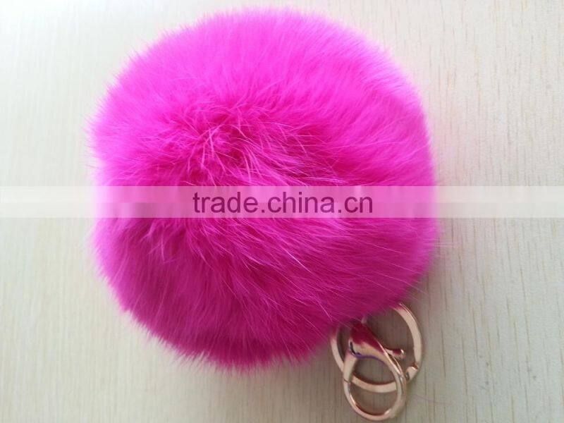 Real fluffy and soft rabbit fur pom poms keyrings