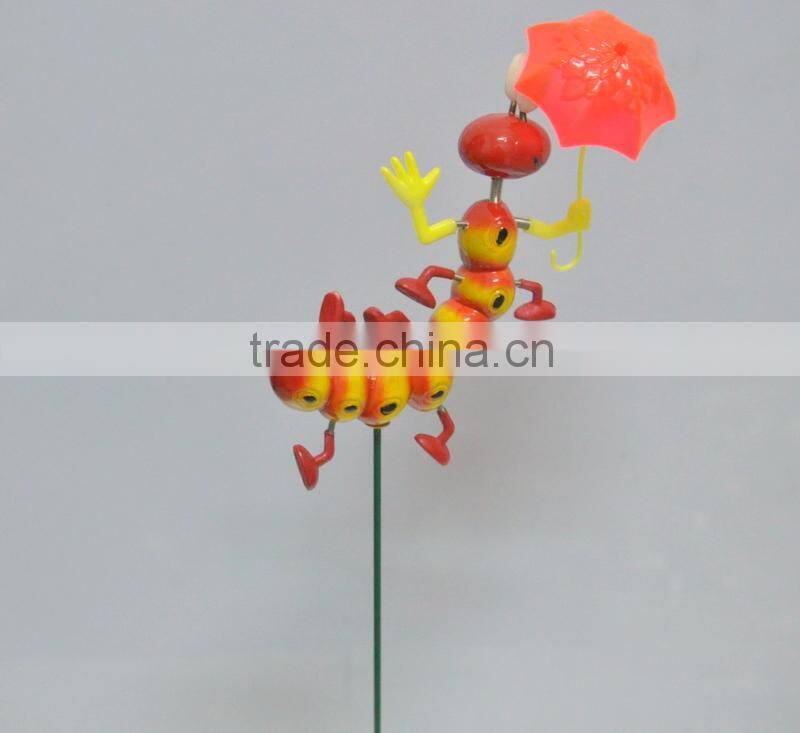 4 Inch Caterpillar with Umberlla Garden Decoration Plastic, Garden Sticks