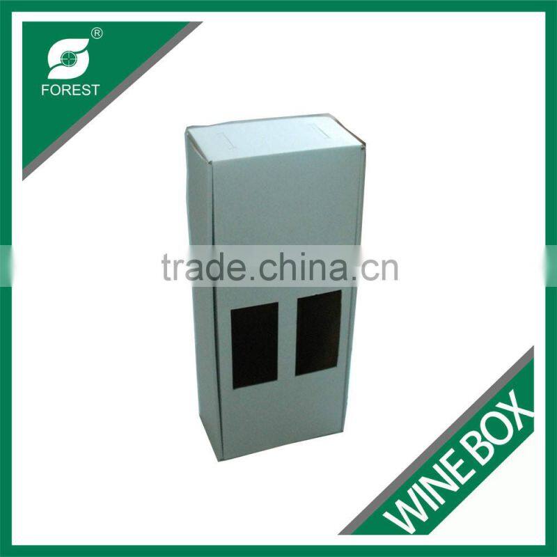 PLAIN WHITE CORRUGATED DISPLAY BOXES TWO BOTTLES VODKA WINE PACKING CARRIERS WITH PLASTIC HANDLE