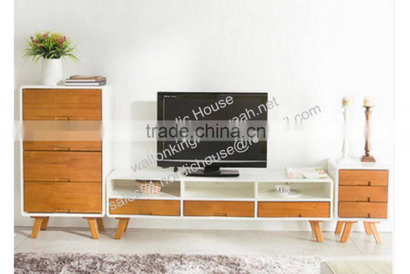 Best sell!! Scandinavian style, white paint carcass, oak drawer front, Swedish design TV stand