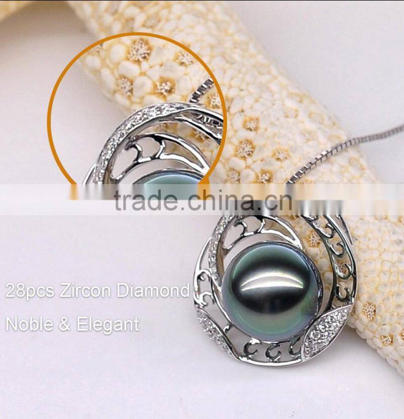 2016 fine jewelry 9--10mm tahitian black pearl necklace pendant