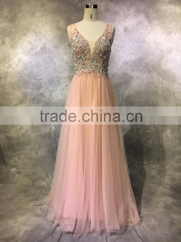 china wholesale v-back v-neck elegant bridesmaid gown