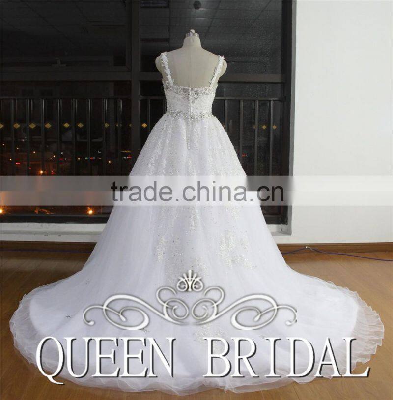 Ball Gown Spaghetti Strap Beaded Wedding Dress For Fat Woman