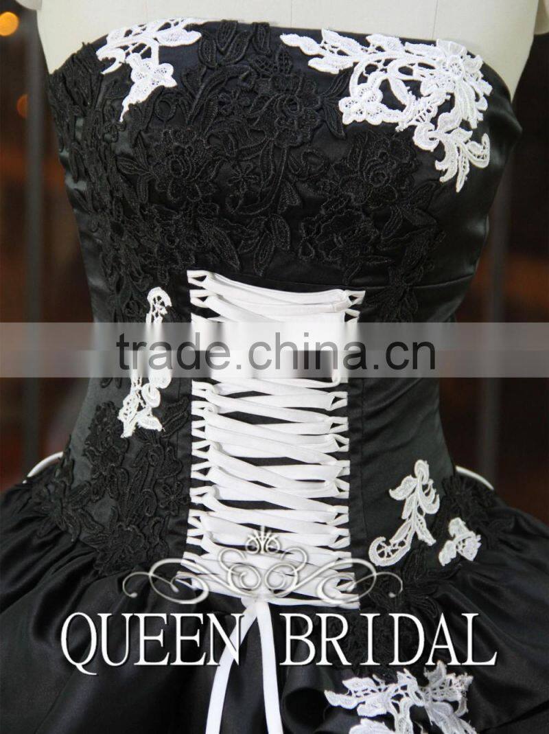 Real Works Strapless Black and White Wedding Dresses 2015 Ball Gown