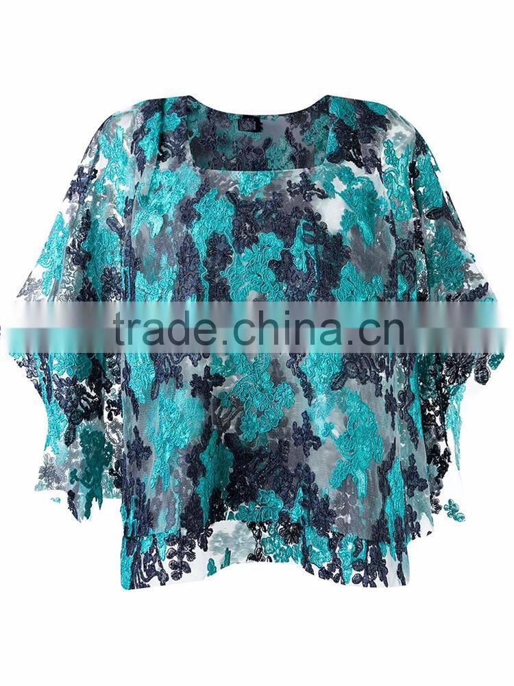 Hot sexy floral wide lace blouse for woman