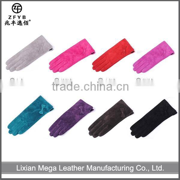 winter accessories woman purple color leather pig suede gloves