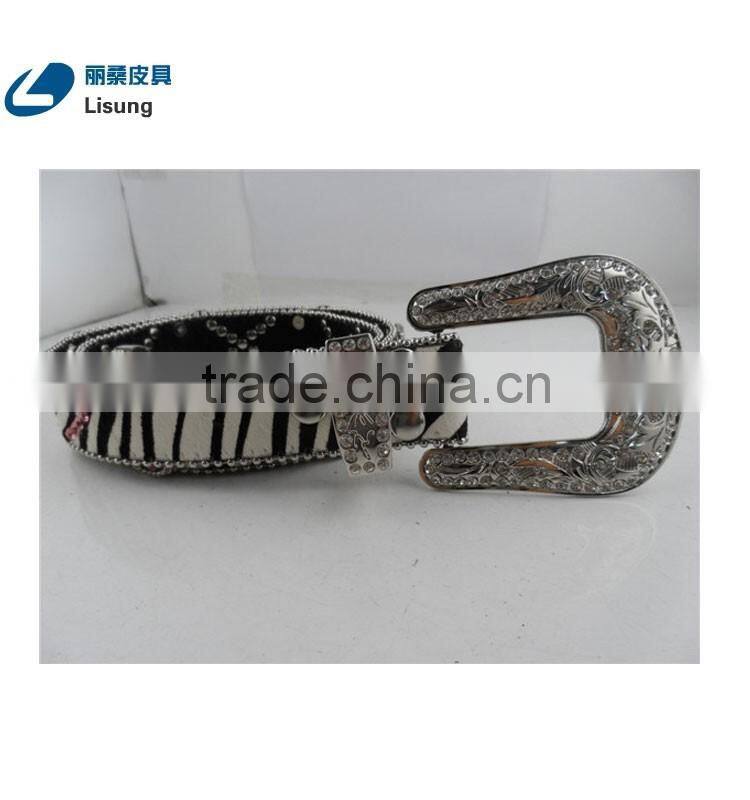 Hot Pink Strass Studded zebra stripe Horse Hair girls rhinestone belts