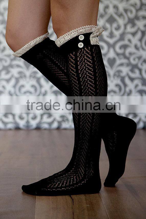 Women Knee High Boot Socks Knee High Grace and Lace Dainty Boot Socks With Button And Lace