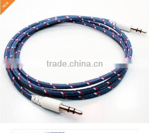 New Universal Braided Fabric 3.5mm to 3.5mm Car Audio AUX Cable for Iphone Ipod Headphone Mp3 Mp4