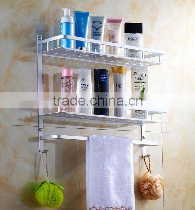 factory supply 2 layers aluminium metal bath rack wall mount bathroom shelf for towel