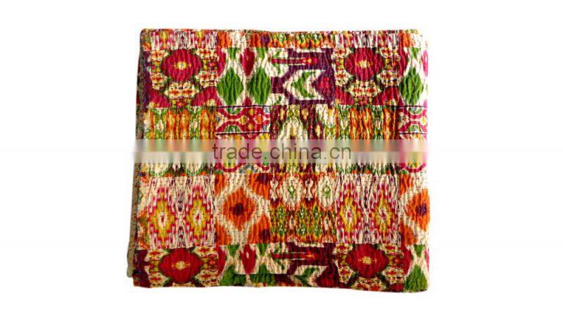 RTHKG-3 Kantha Stitching Vintage Fruit Printed Traditional Cotton Fabric Patchwork Gudri Throw Bedspread Wholesaler Jaipur