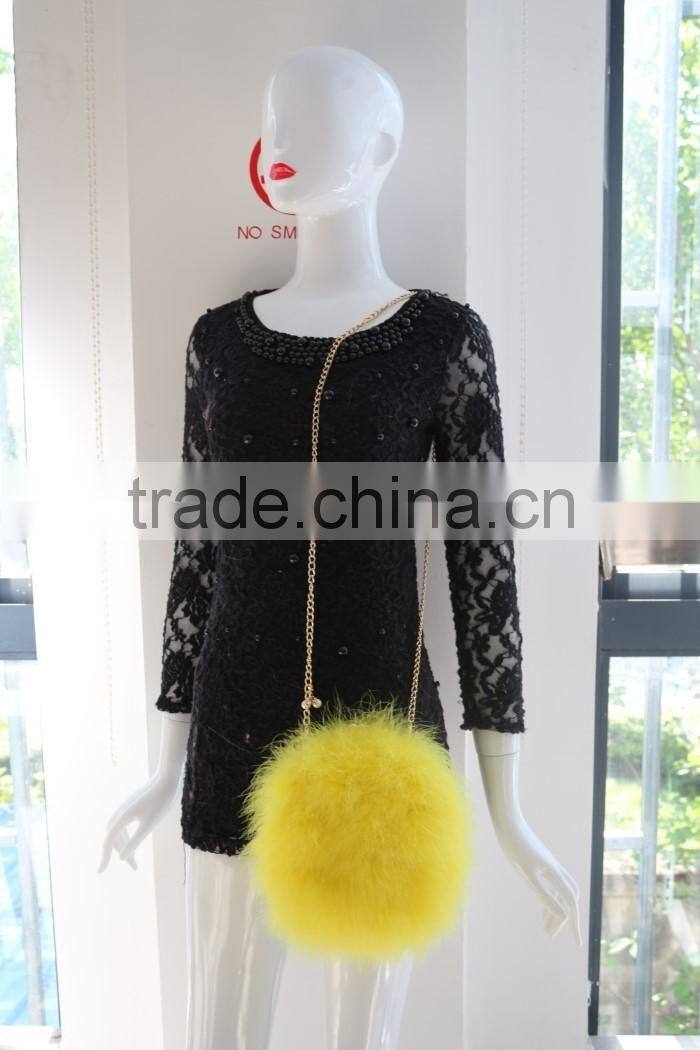 Dyed color women fashion feather fur bag turkey feather shoulder bag