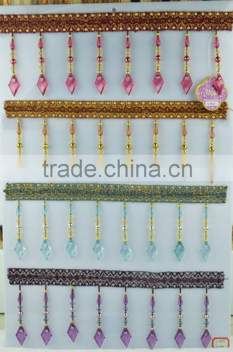 fabric fringe trim decorative for home,polyester beaded fancy fringe
