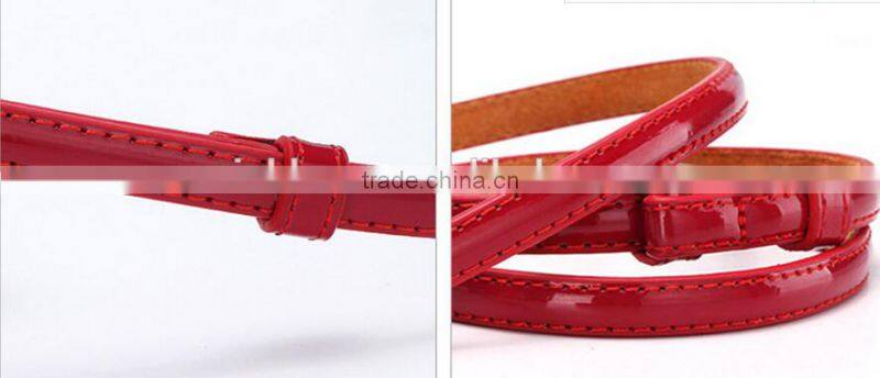korea style simle fashion ladies and women small diamond buckle light color patent leather narrow waist belt for dress and