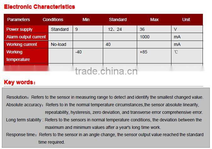 SCA141A Dual-axis 4 directions Tilt Switches Sensor With High Accuracy 0.05deg , Relay Output Quick Response, With Alarm