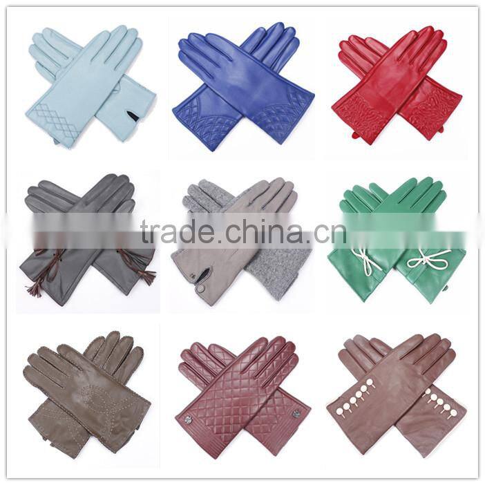 Fashion Dresses Ladies Leather Knit Blend Glove Grey With Metal Button