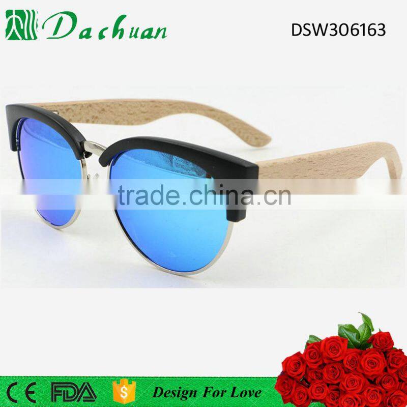 High quality good sale round polarized plastic bamboo sunglasses with 100% natural bamboo temple