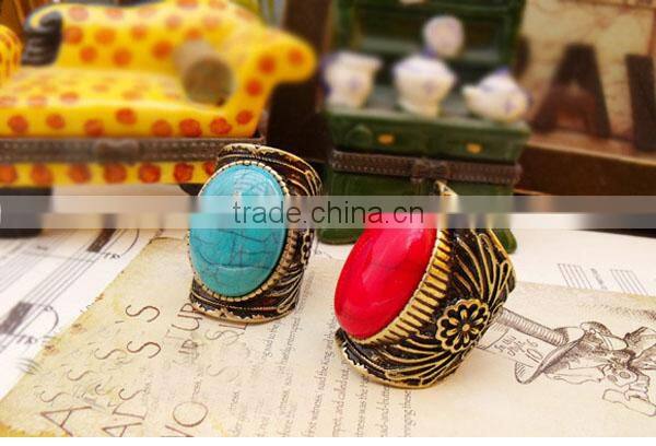 Turquoise Stone Rings Vintage Rings for Women&Men Antique Silver Ring Unisex Personality Oval Turquoise Finger Anillos IR122
