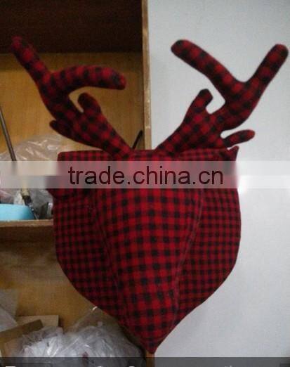 Christmas Doer Plush Plaid Deer Head for Wall Decoration