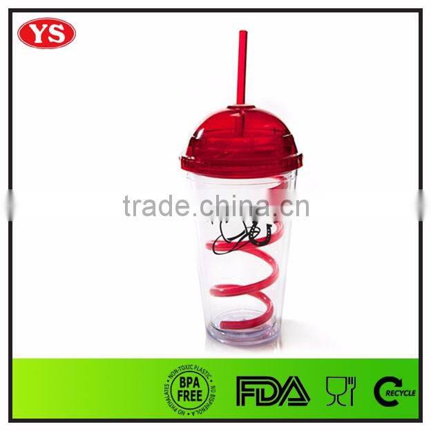 PS material 16 ounce Double wall insulated Plastic tumbler with dome top for beverage