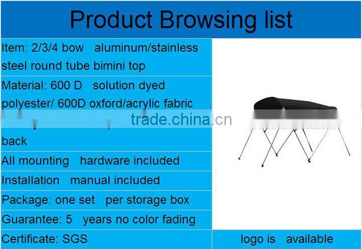 3 bow universal waterproof bimini boat tops with rear support poles