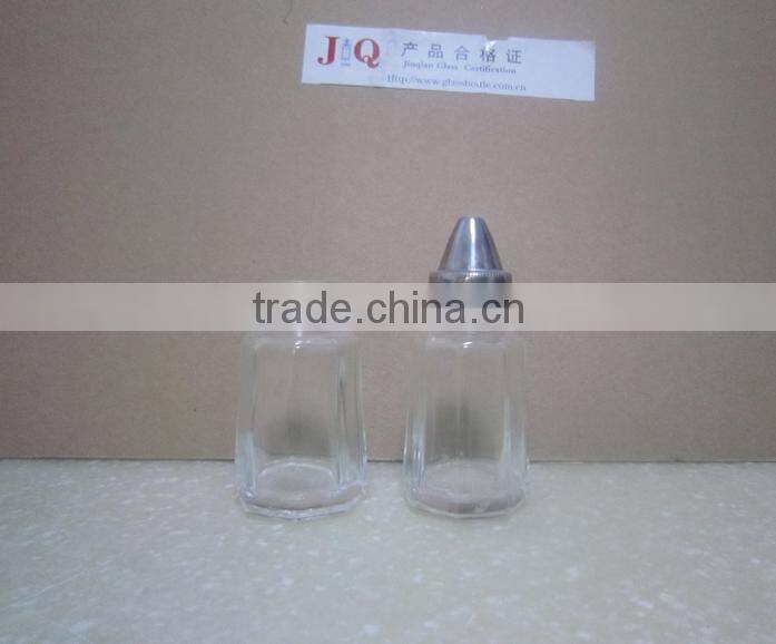octagonal clear glass spice jar, salt and pepper shaker