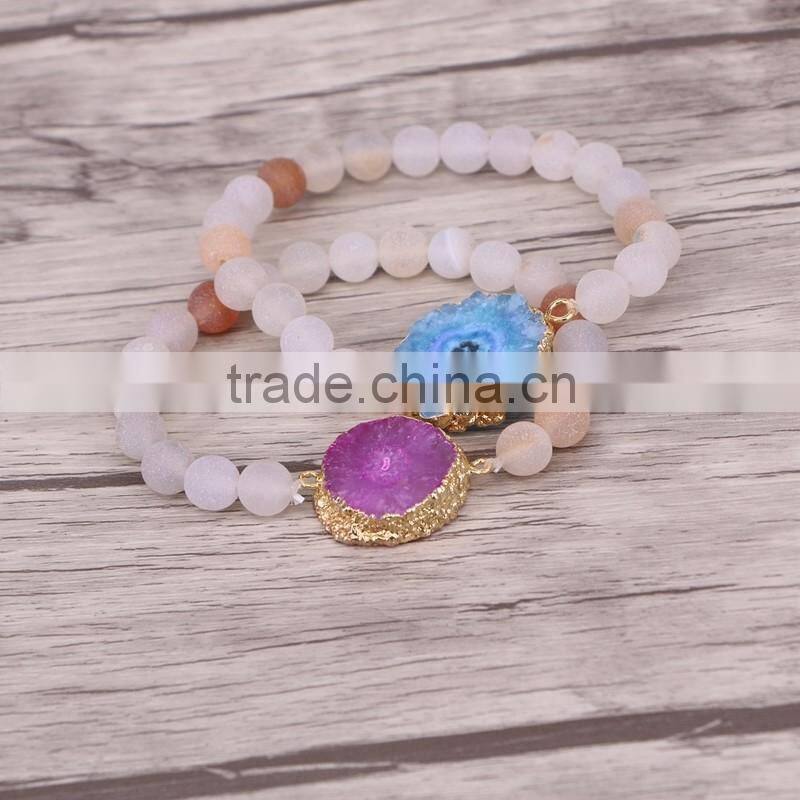 Mix Color Quartz Stone Druzy Bracelets Matte Frosted Agate Beads Bracelets