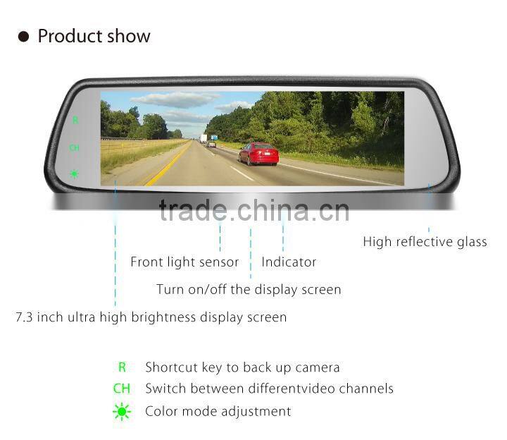 7.3 inch car rear view mirror monitor auto brigtness adjustment and 3 cameras video inpur