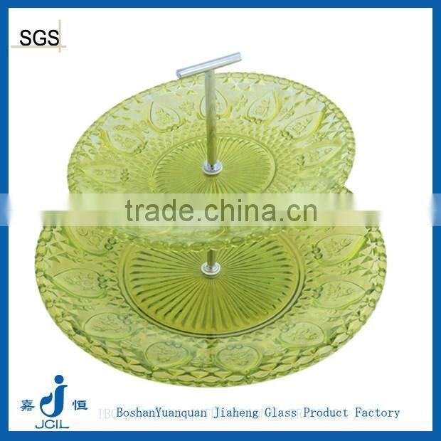 Green two layers glass plate for seasoning and fruit