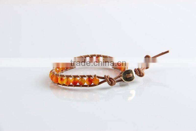 6mm red faceted agate stone make braided leather bracelet, vintage leather bracelet, adjustable bracelet