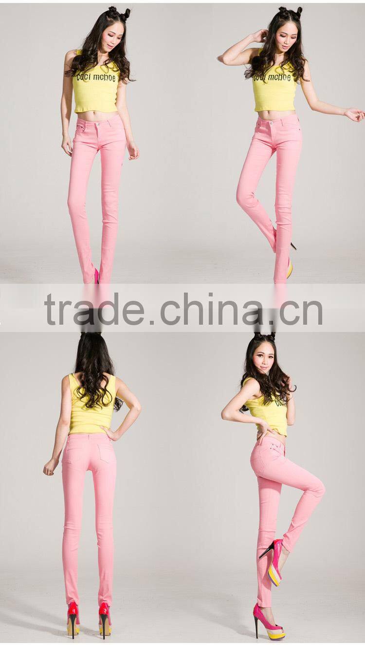 The new Models of color candy colored jeans female feet pencil pants trousers