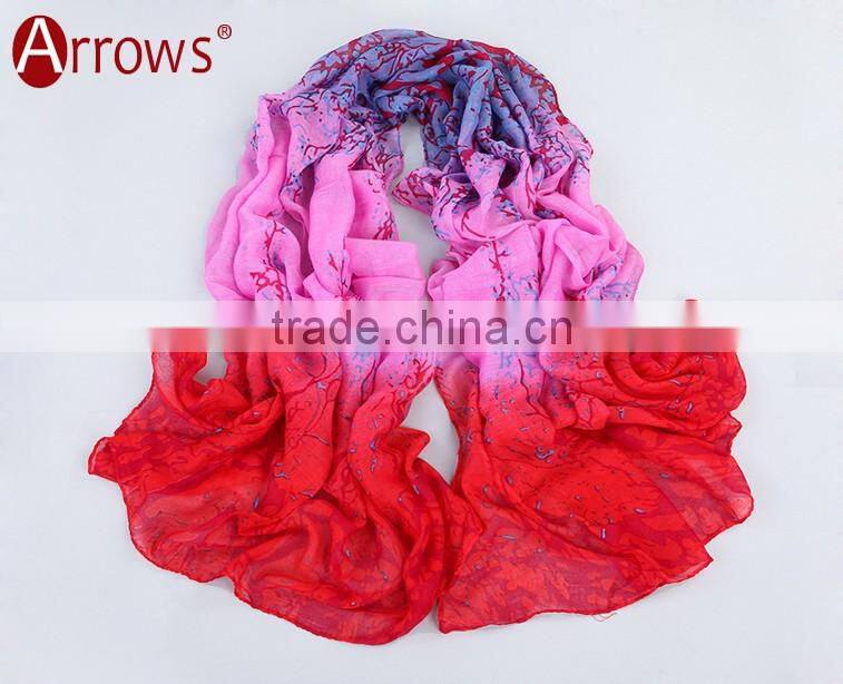 180*80cm Women's Viscose Voile Crinkle Scarf Big Rose Print Wrap Sexy Coral Pattern