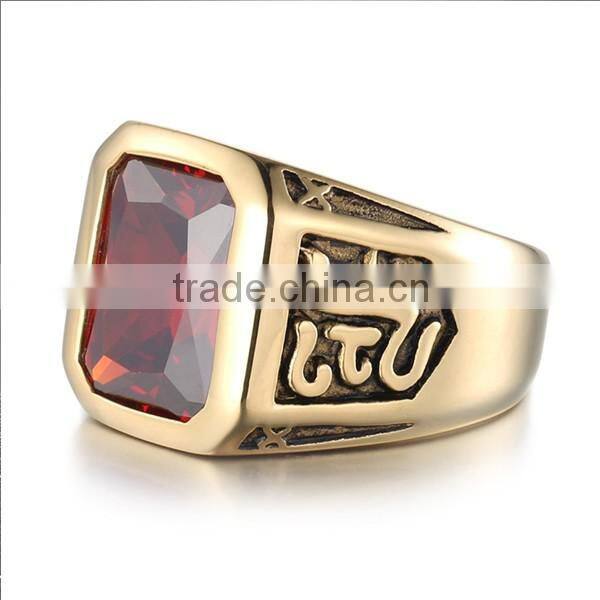 18k gold plated gothic smart surgical stainless steel gemstone ring