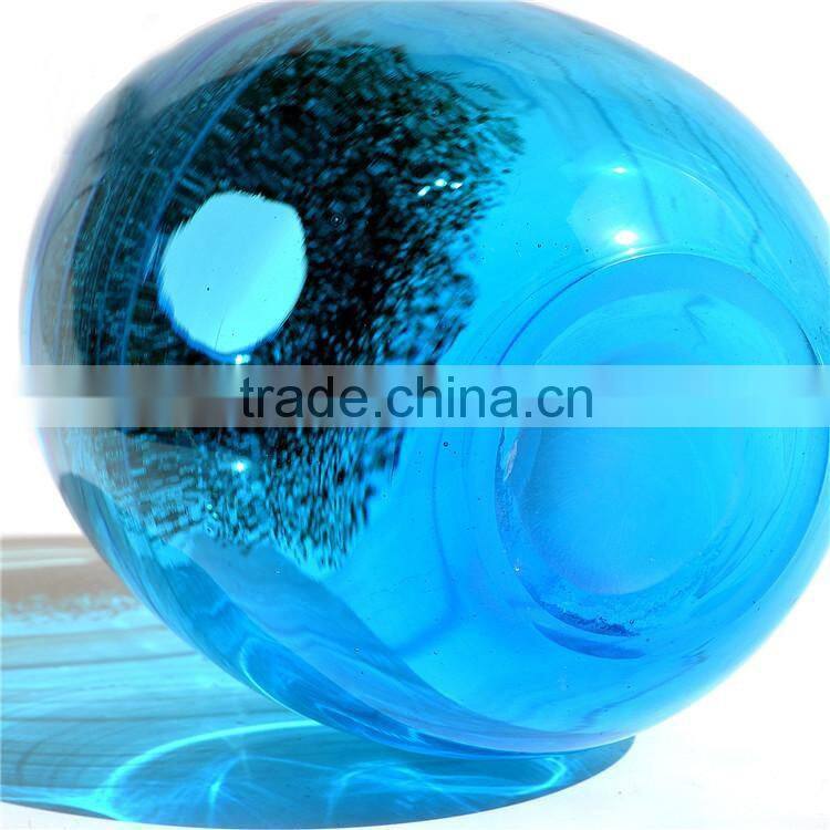 Mouth Blowing Sea Blue Color A Set Of Art Mediterranean Style Glass Vase For Centerpieces Wedding