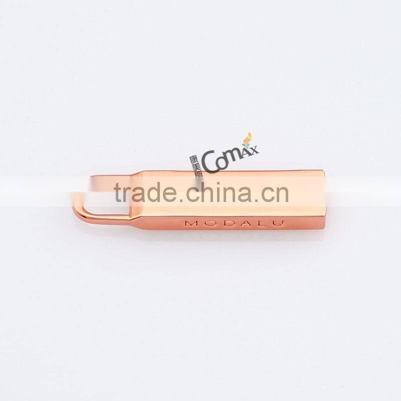 Lead free custom metal zipper puller in rose gold color for wallet
