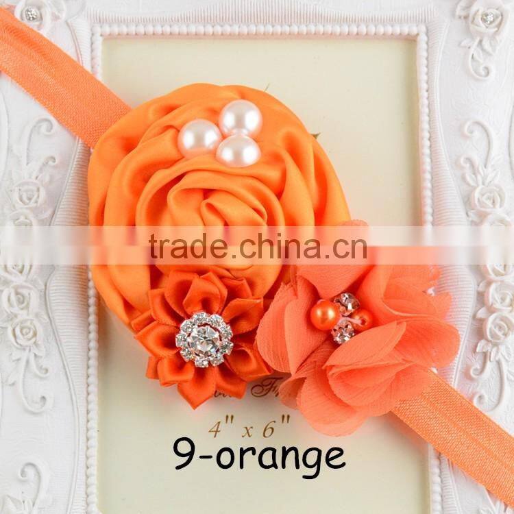 Satin Flower Pearl Headband Baby Headband 2016 QueenBaby Headwear
