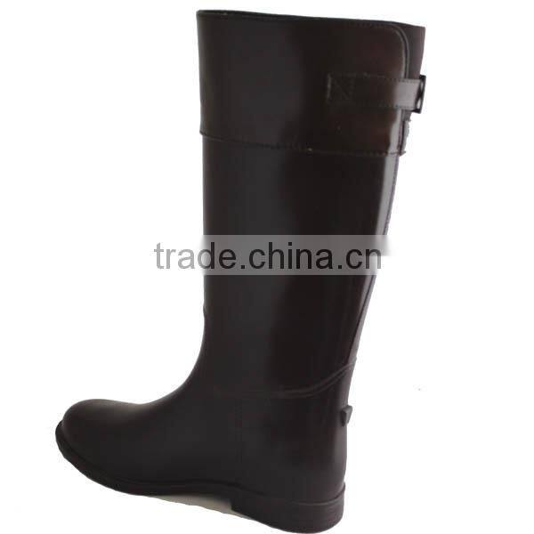 Women long riding boots with elastic and buckle cheap rubber rain boots