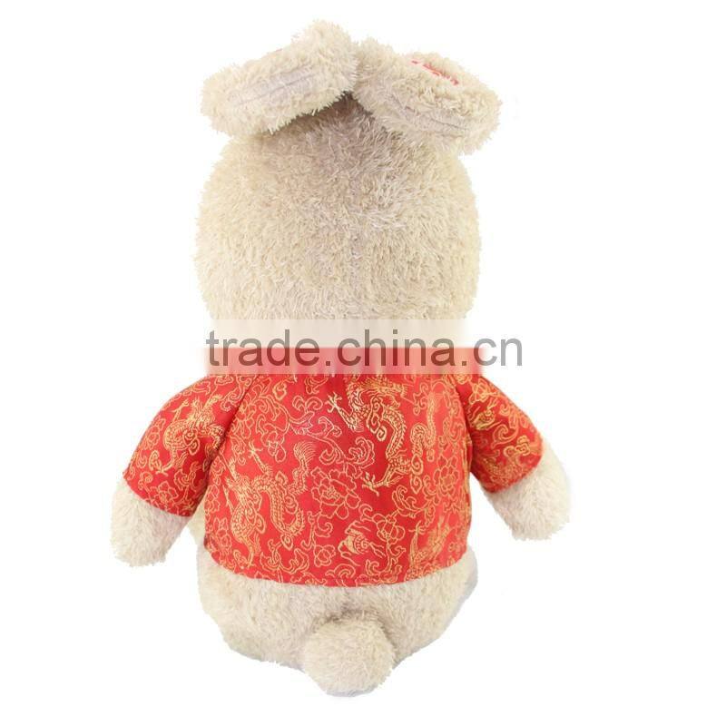cheap custom plush rabbit toys in red clothes