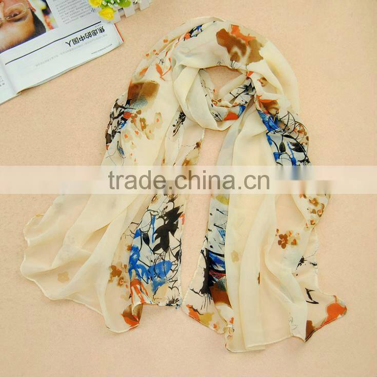 2016 New Fashion Cheap Flower Chiffon Scarf Elegant Style Spring Summer Silk Scarves Shawl Women