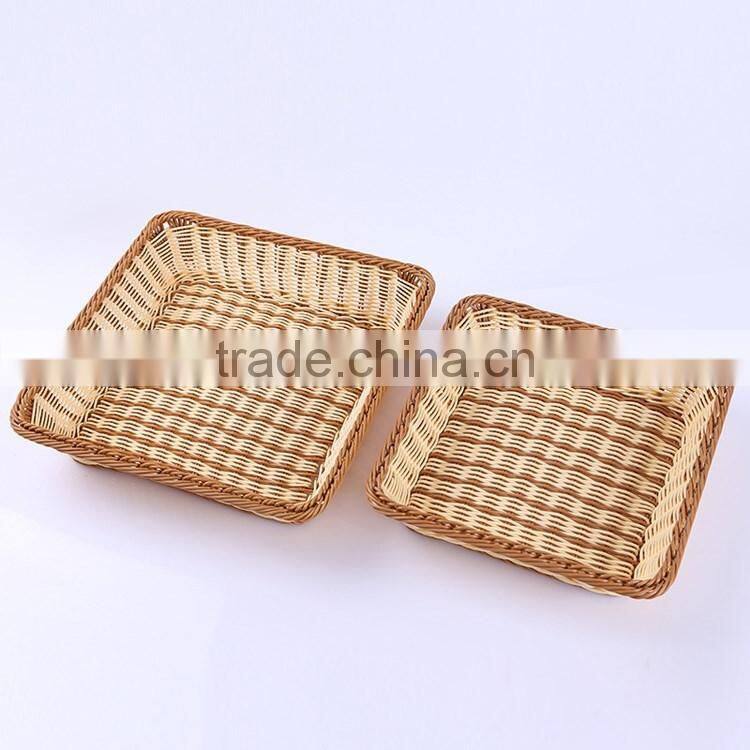 Custom size supermarket display rack used exquisite woven square shape fruit vegetable plastic wicker basket