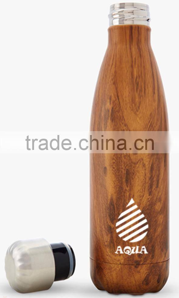 Double wall vacuum 25 oz Insulated Stainless Steel BPA free Water Bottle wood grain fit cup holder