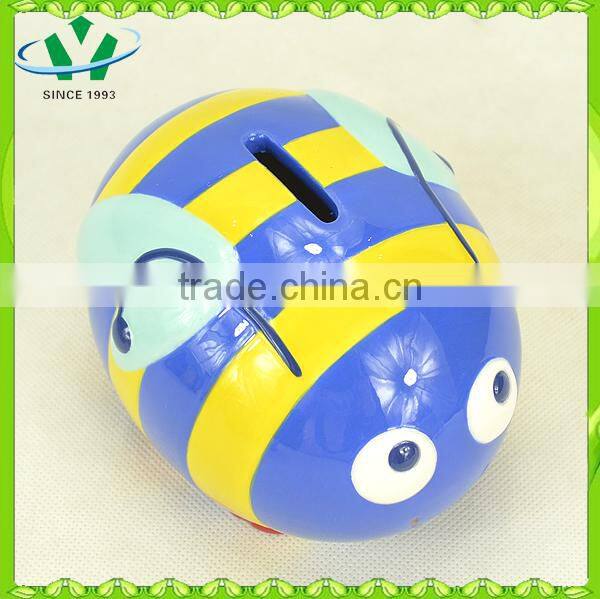Modern blue personalized money box ceramic bee