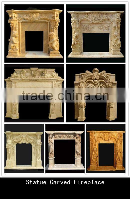 Indoor White Marble Fireplace with Figure Statue